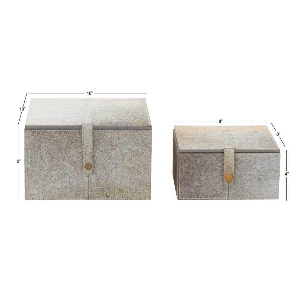 Gray Leather Hide Lidded Storage Boxes with Dividers
