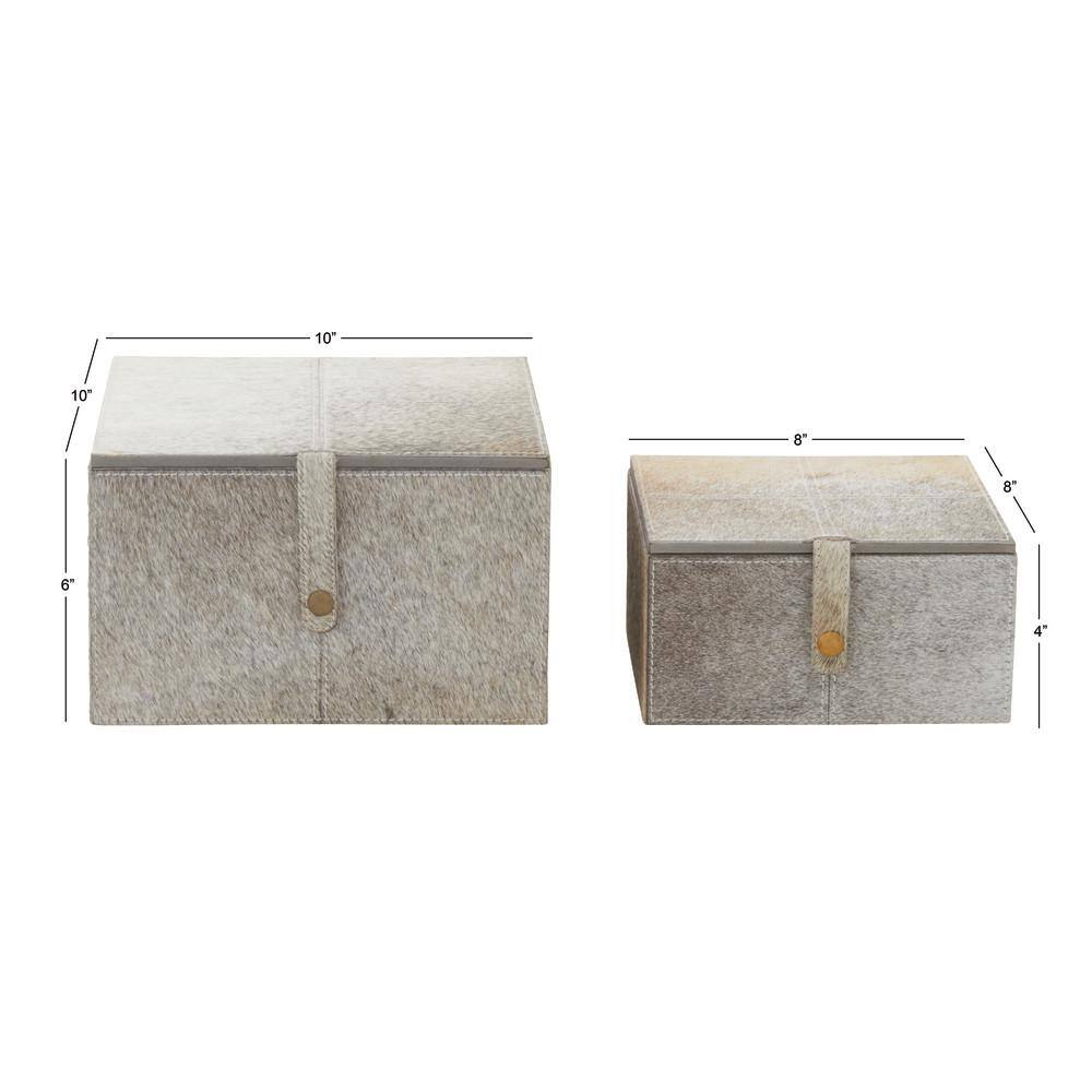 Gray Leather Hide Lidded Storage Boxes with Dividers