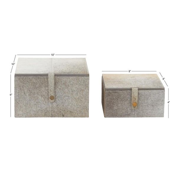 Rectangle Leather Handmade Box with Hinged Lid (Set of 2)