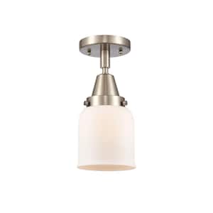 Bell 5 in. 1-Light Brushed Satin Nickel, Matte White Flush Mount with Matte White Glass Shade