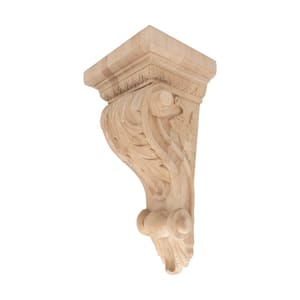 7-7/8 in. x 14-3/4 in. x 6-1/8 in. Unfinished Extra Large Hand Carved North American Hard Maple Acanthus Wood Corbel