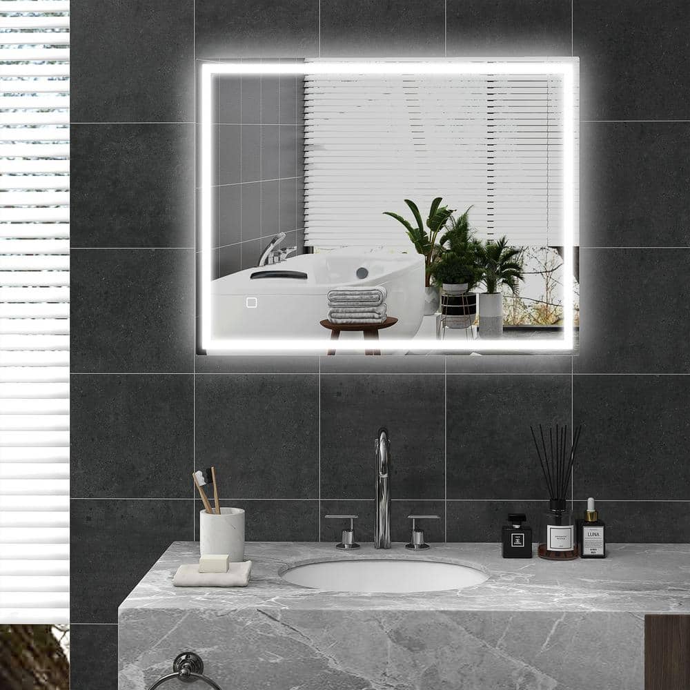 36 in. W x 28 in. H Rectangular Frameless Wall Mount LED Front-lit Anti Fog