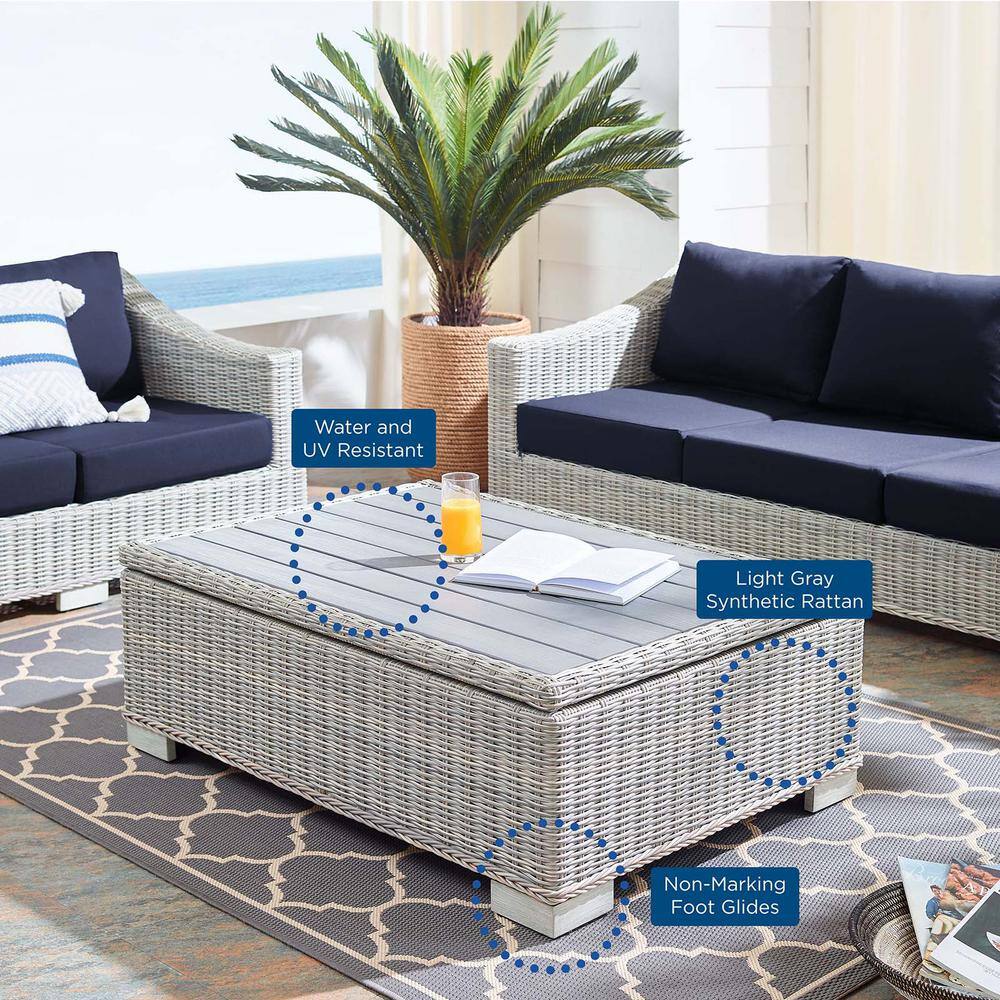 Conway 45" Light Gray Synthetic Wicker Rattan Outdoor Coffee Table