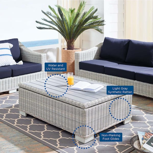Conway 45 in. Wicker Outdoor Coffee Table in Light Gray