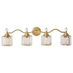 Modern Luxury 34.8 in. 4-Light Black and Gold Vanity Light with Crystal Shade for Bathroom