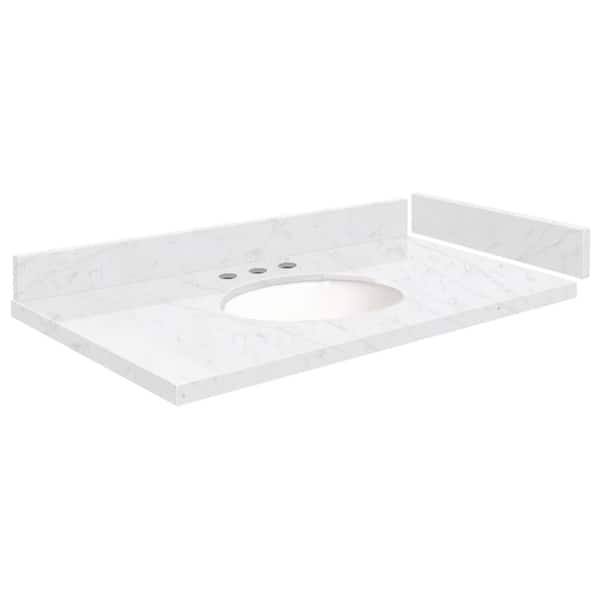 Transolid Silestone 31 in. W x 22.25 in. D Quartz White Round Single Sink Vanity Top in Statuario