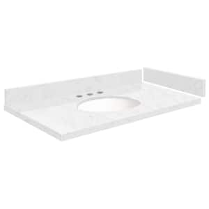 Silestone 34.25 in. W x 22.25 in. D Qt. White Round Single Sink Vanity Top in Statuario