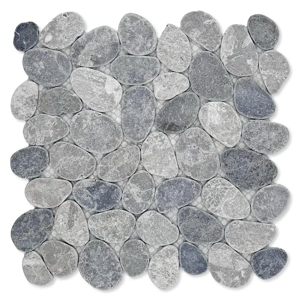 CRUZ BAY STUDIO Pebble Marble Grey Blend 11-1/4 in x 11-1/4 in x 9.5mm Mesh-Mounted Mosaic Tile (9.61 sq. ft./case)