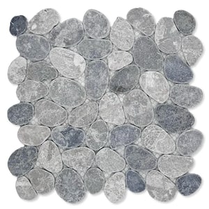 Pebble Marble Grey Blend 11-1/4 in x 11-1/4 in x 9.5mm Mesh-Mounted Mosaic Tile (9.61 sq. ft./case)