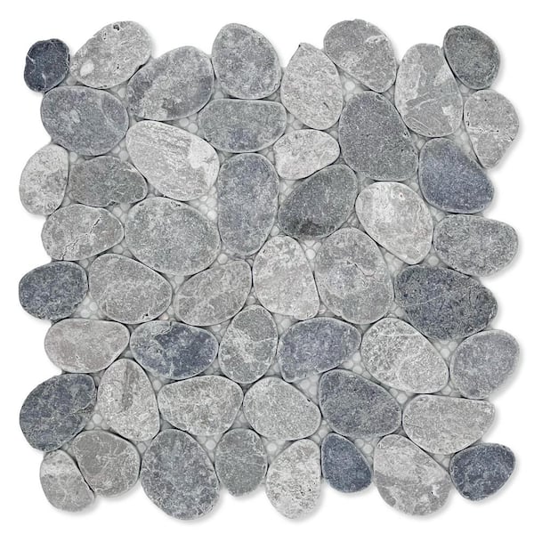 TILE CONNECTION Pebble Marble Grey Blend 11-1/4 in x 11-1/4 in x 9.5mm Mesh-Mounted Mosaic Tile (9.61 sq. ft./case)