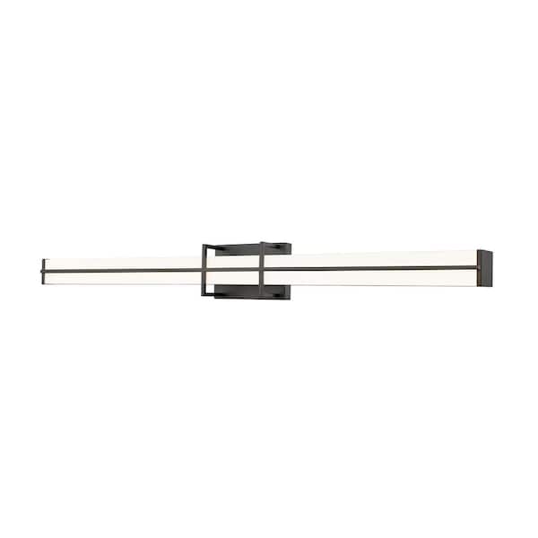 Unbranded Harrison 40 In. Matte Black Integrated LED Vanity Light with Frosted Plastic Shade