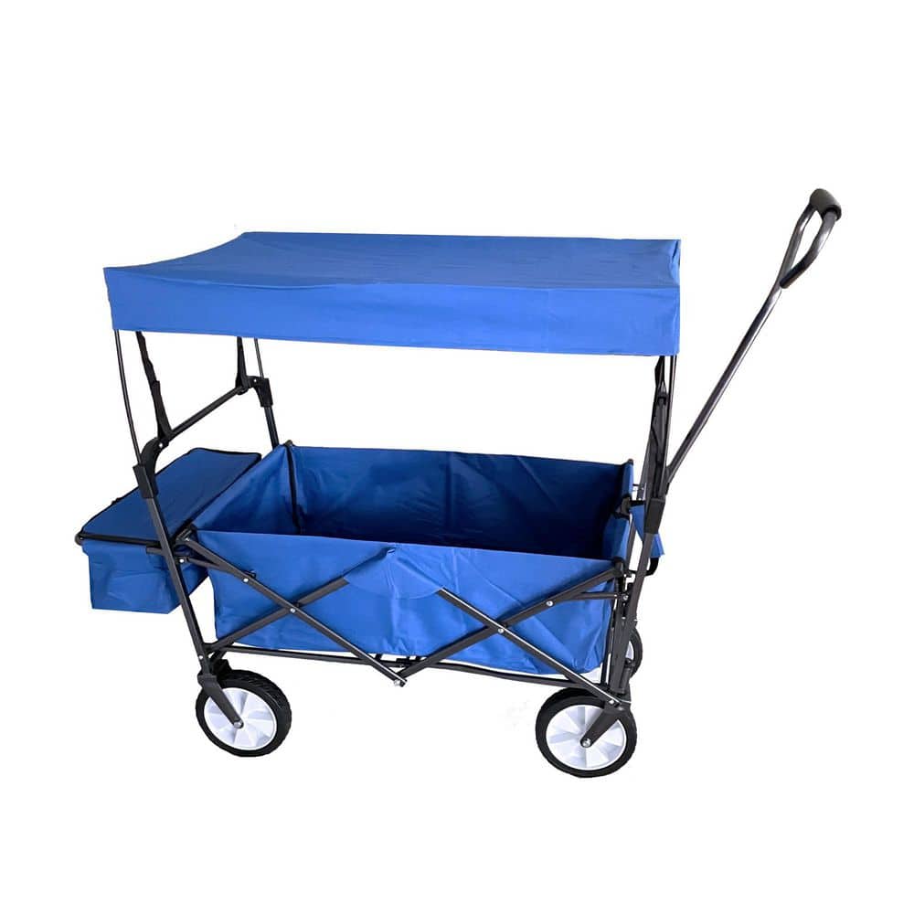 Tunearary 3.6 cu. ft. Metal Blue Garden Carts Callapsible Wagon with