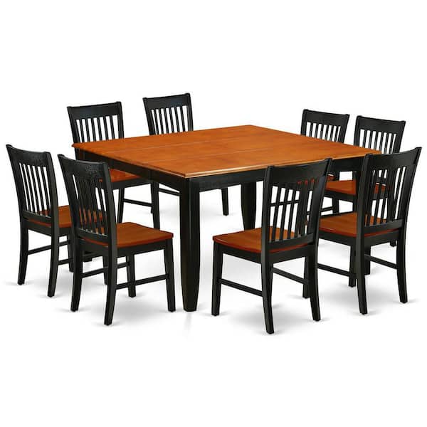 East West Furniture 9-Piece Square Black & Cherry Finish Solid