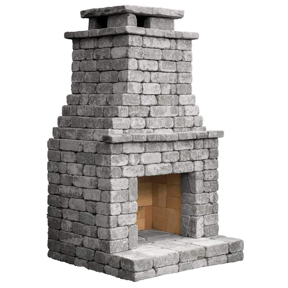 ROMANSTONE Fremont 47.25 in. x 51.125 in. x 89.625 in. Charcoal Blend  Outdoor Weathered Concrete Fireplace Kit MBK0801017 - The Home Depot