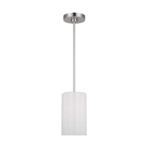 Rhett 1-Light Brushed Steel Mini Pendant Light with Clear/White Glass Shade, No Bulbs Included