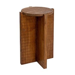 13.35 in. Large Dark, Brown-Stained Round Paulownia Wood End Table