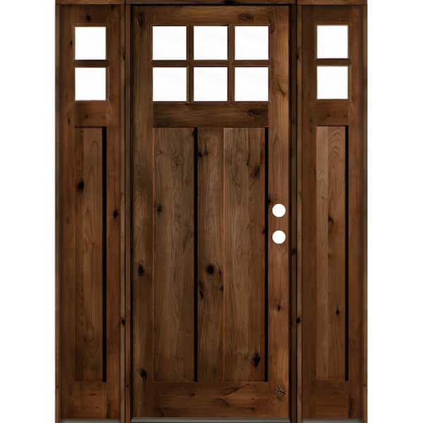 Krosswood Doors 60 in. x 96 in. Knotty Alder Left-Hand/Inswing 6-Lite Clear Glass Provincial Stain Wood Prehung Front Door with DSL