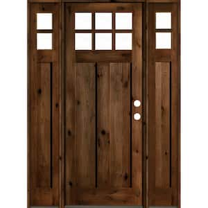 64 in. x 96 in. Craftsman Knotty Alder Provincial Stain Left-Hand 10-Lite Clear Wood Single Prehung Front Door/Sidelites