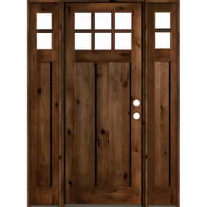 70 in. x 96 in. Craftsman Knotty Alder Provincial Stain Left-Hand 10-Lite Clear Wood Single Prehung Front Door/Sidelites