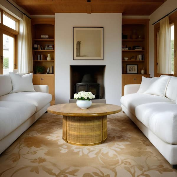 Marlowe 40 in. Blonde Acacia Round Wood Coffee Table with Drum Style Cane Base