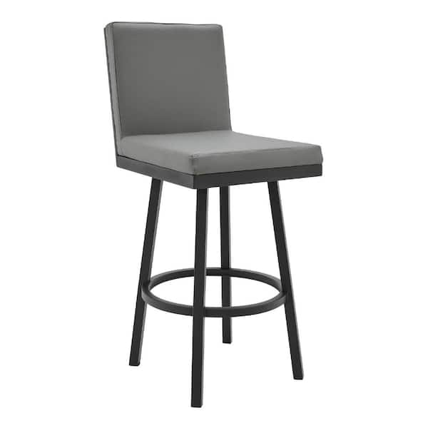 Benjara 39 in. Gray and Black Low Back Metal Frame Bar Stool with Faux Leather Seat