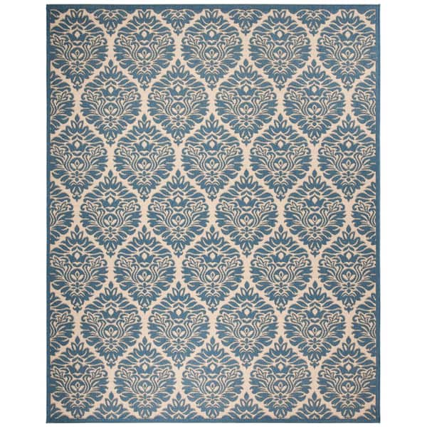 SAFAVIEH Beach House Cream/Blue 9 ft. x 12 ft. Medallion Indoor/Outdoor Patio  Area Rug