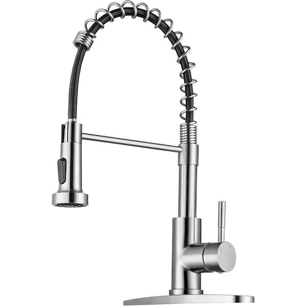 Spring 19 in. Single Handle 2 Mode Pull Down Sprayer Kitchen Faucet with 360° Swivel in Stainless Brushed Nickel