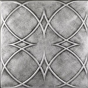 Circles and Stars Antique Silver 1.6 ft. x 1.6 ft. Decorative Foam Glue Up Ceiling Tile (21.6 sq. ft./case)