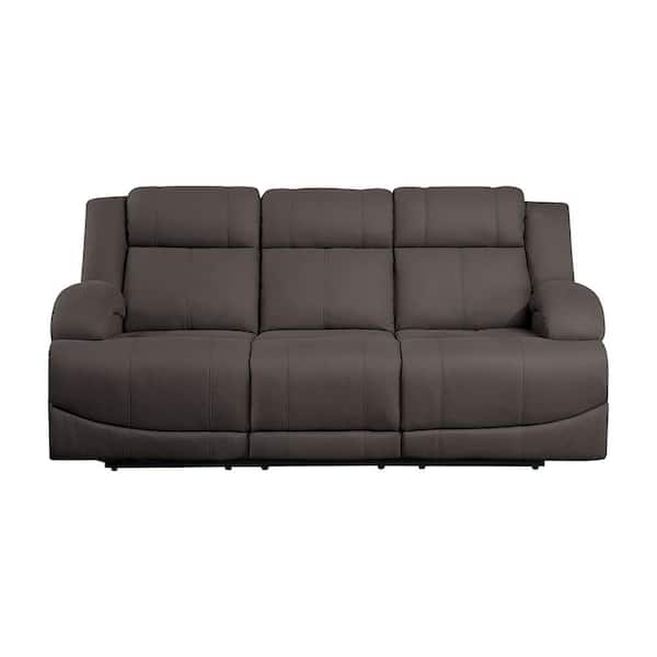 Lazzara Darcel 81.5 in. W Straight Arm Microfiber Rectangle Power Double Reclining Sofa in. Chocolate