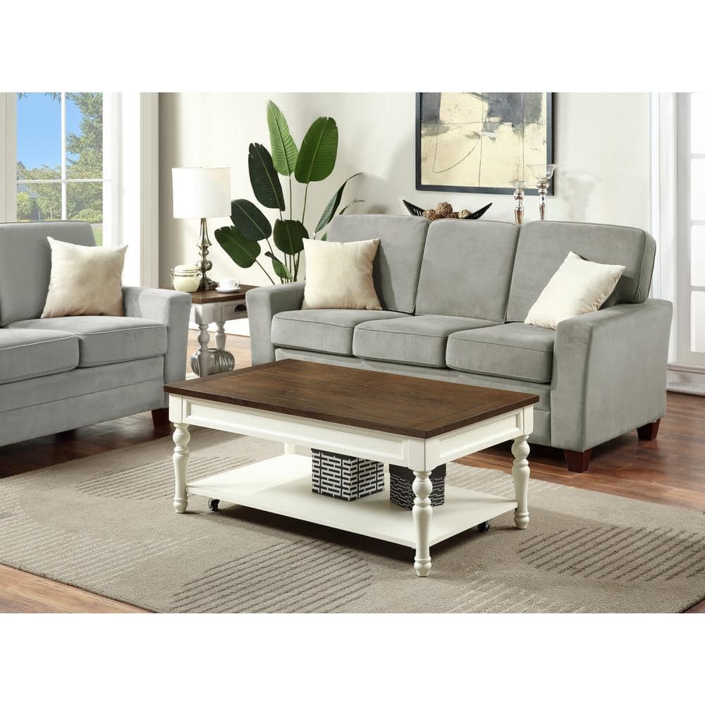 Joanna Two-Tone Ivory and Mocha Rectangular Coffee Table with Storage