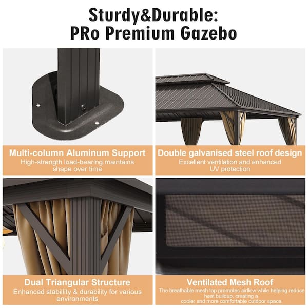 14 ft. x 24 ft. Outdoor Aluminum Hardtop Gazebo with Double Galvanized Steel Roof, Curtains and Mosquito Netting