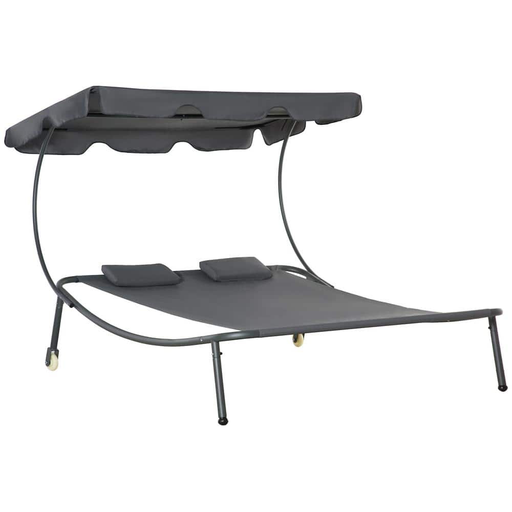 Gray Metal Outdoor Chaise Lounge with Adjustable Canopy and Pillow price history on PriceWatchPro