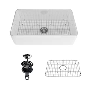 33 in. Undermount Farmhouse Single Bowl White Fine Fireclay Workstation Kitchen Sink Whth Accessories