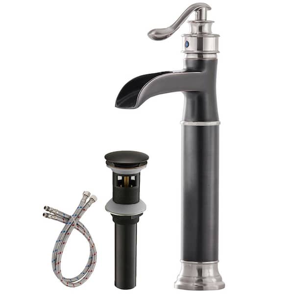 BWE Waterfall Single Hole Single-Handle Vessel Bathroom Faucet With Supply Line In ORB and Brushed Nickel