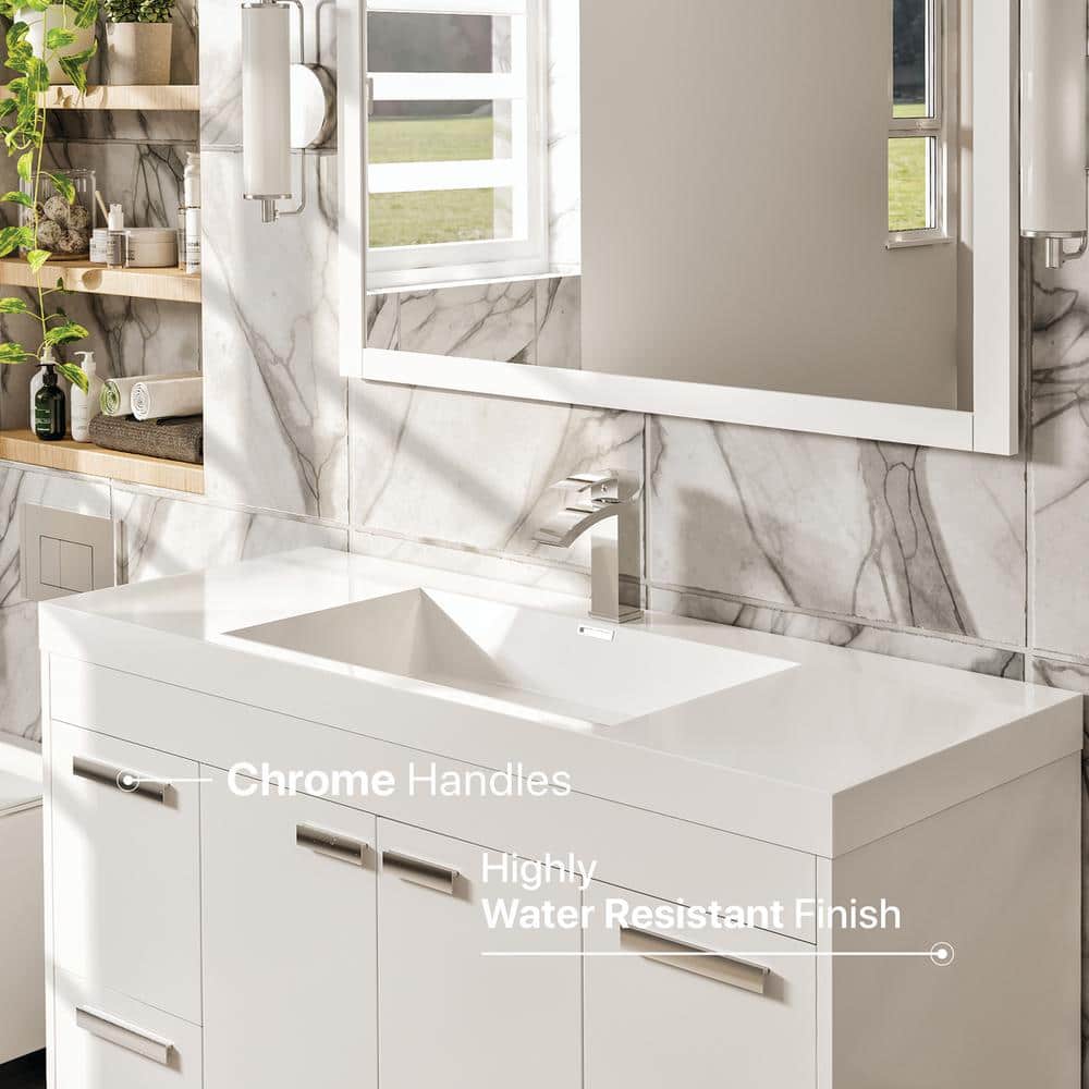 Lugano 48" White Modern Freestanding Single Sink Bathroom Vanity