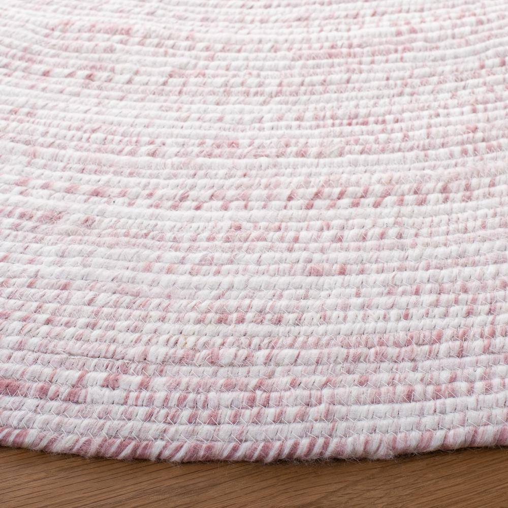Ivory and Pink Round Braided Synthetic Area Rug