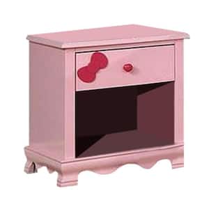 21" H x 16" W x 19" L Transitional 1-Drawer Pink Wooden Nightstand with Arched Base