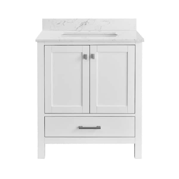 30 in. Freestanding White Bath Vanity with White Cultured Marble Top Assembled