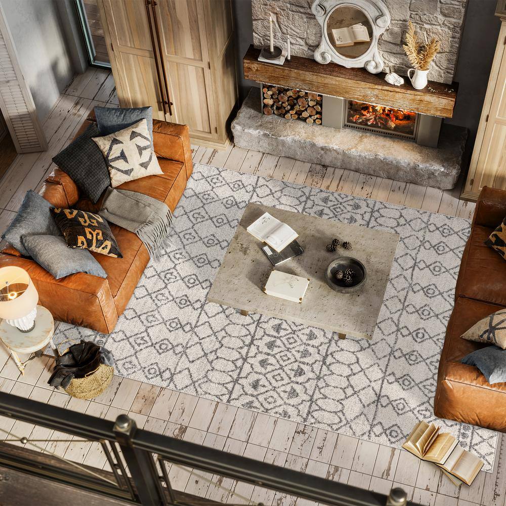 Vintage Moroccan Inspired Easy-Care Gray & Ivory Area Rug