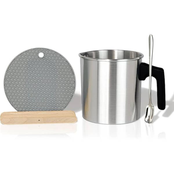 40 oz. Aluminum Wax Melting Pot with Heat Resistant Handle, Dripless Spout, Spoon, Wick Centering, Mat, Kit