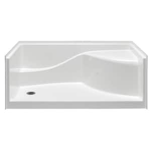 Coronado 60 in. x 30 in. Single Threshold Left Drain Shower Pan in White with Built-In Shower Bench