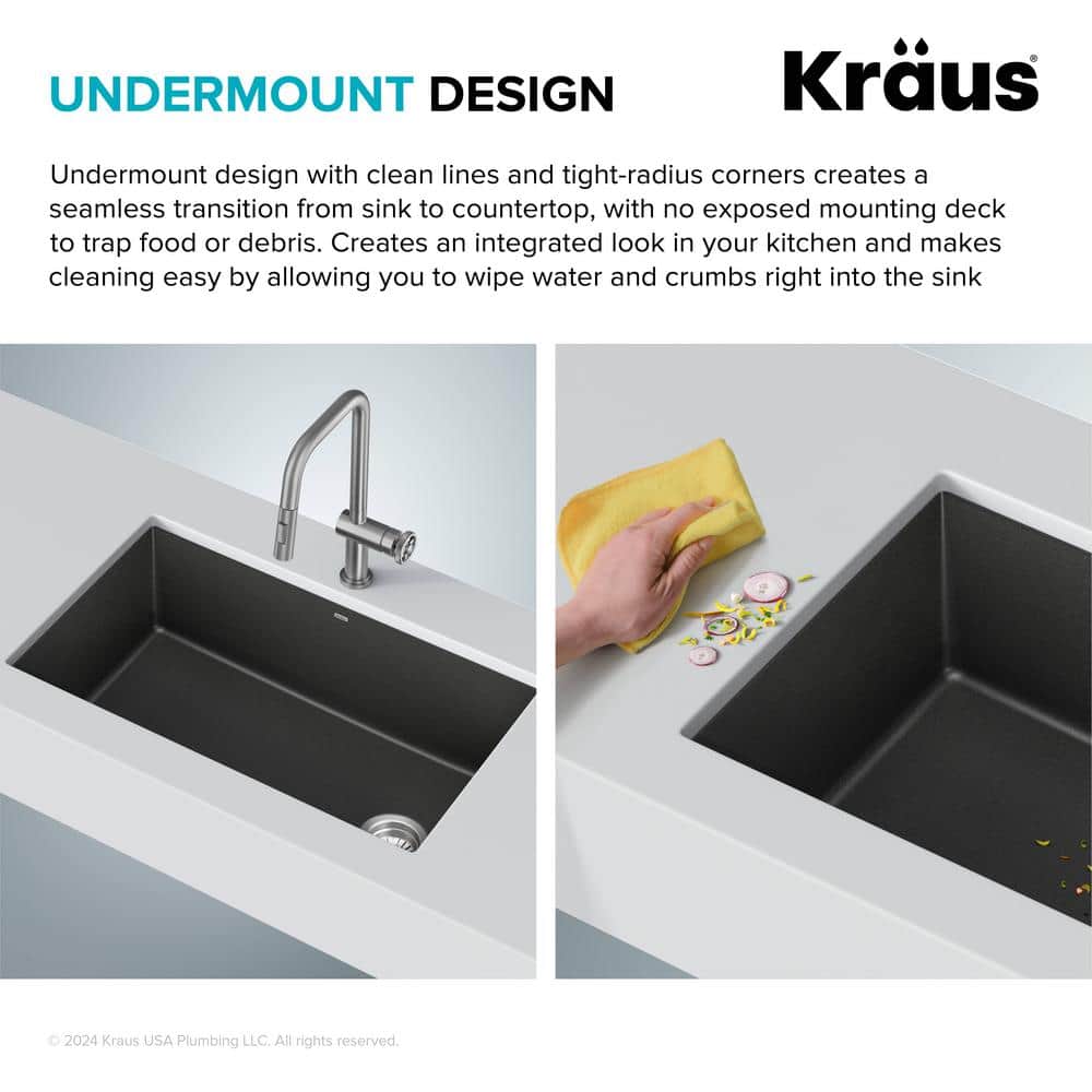 32-Inch Black Granite Undermount Single Bowl Kitchen Sink