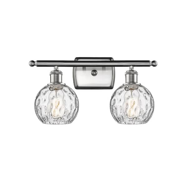 Athens Water Glass 16 in. 2-Light Brushed Satin Nickel Vanity Light with Clear Water Glass Shade