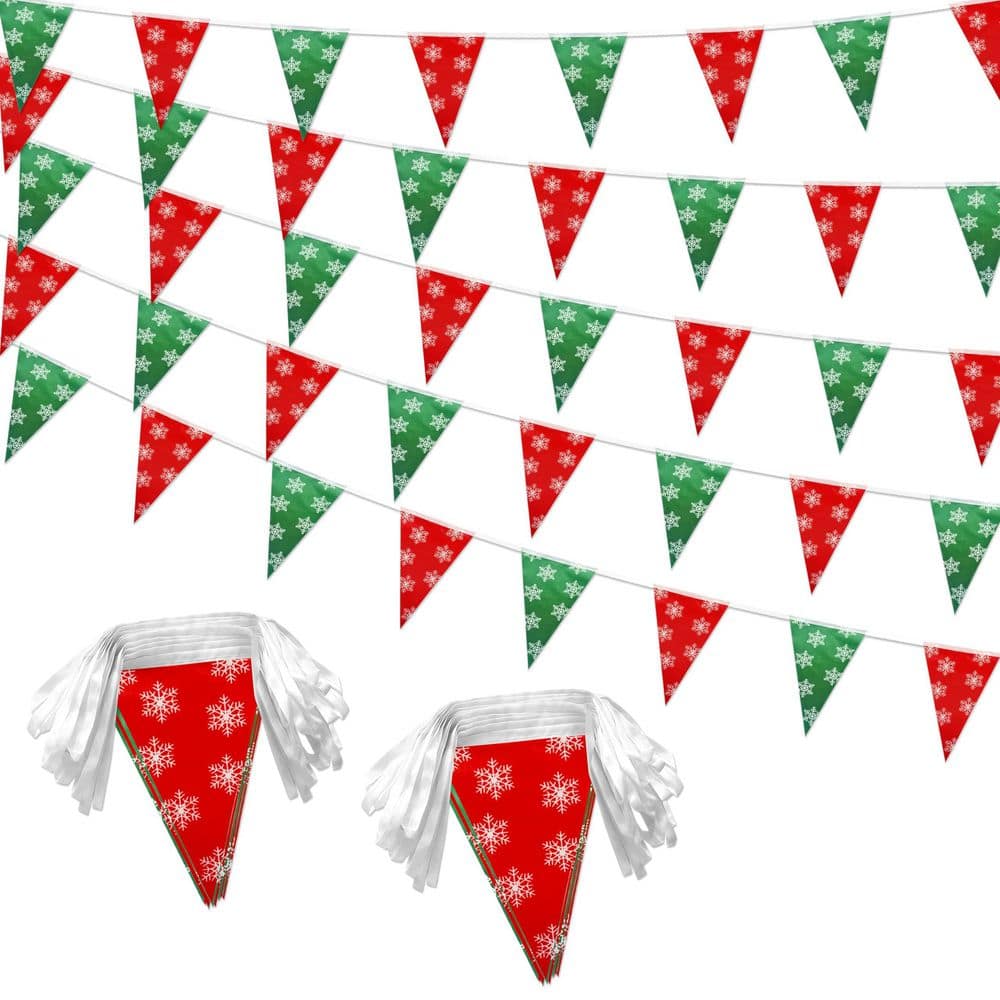 60-Piece 100 ft. Red Green Christmas Pennant Decorative Banner with White Snowflakes for Christmas price history on PriceWatchPro