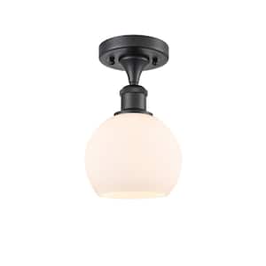 Athens 6 in. 1-Light Matte Black Semi-Flush Mount with Matte White Glass Shade
