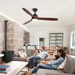 Farmhouse 52 in. Integrated LED Indoor Matte Black Ceiling Fan with Remote Control, DC Motor and 3 Solid Wood Blades