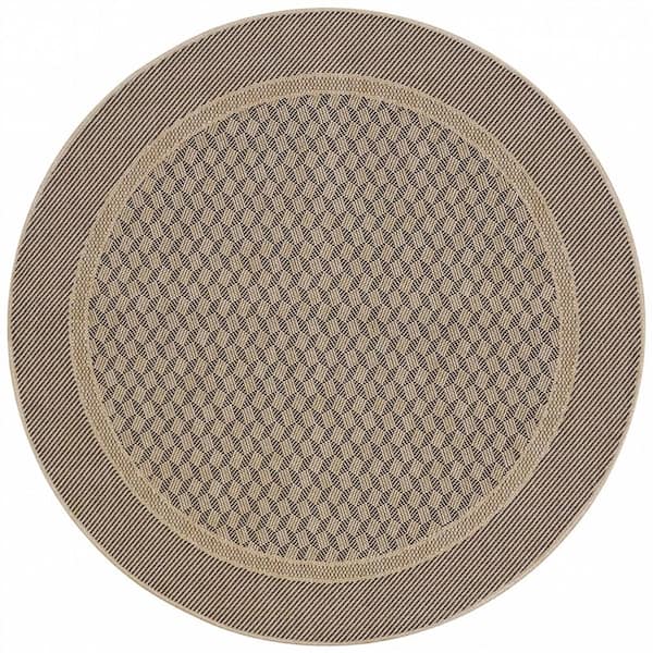 Naturalistic Symmetry Natural-Black 5 ft. Casual Flatwoven Geometric Polypropylene Round Indoor/Outdoor Area Rug