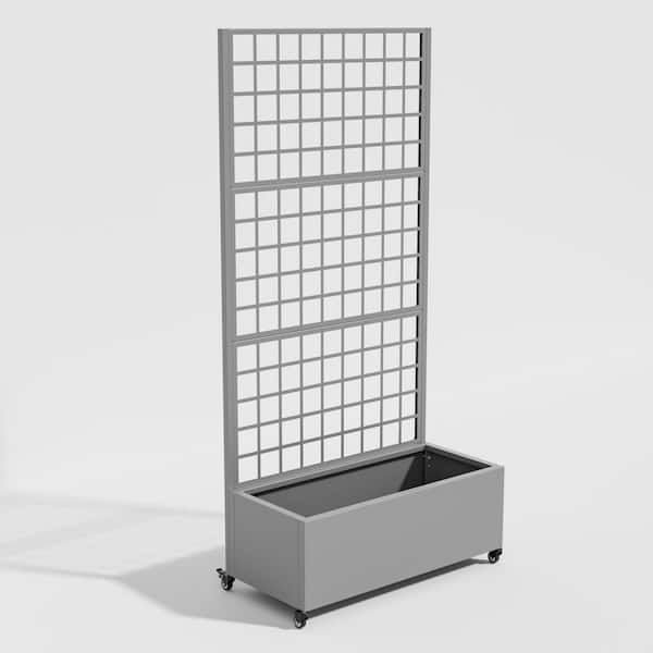 72 in. H x 35 in. W Gray Metal Rectangle Wall Planter Box with Trellis for Climbing Plants