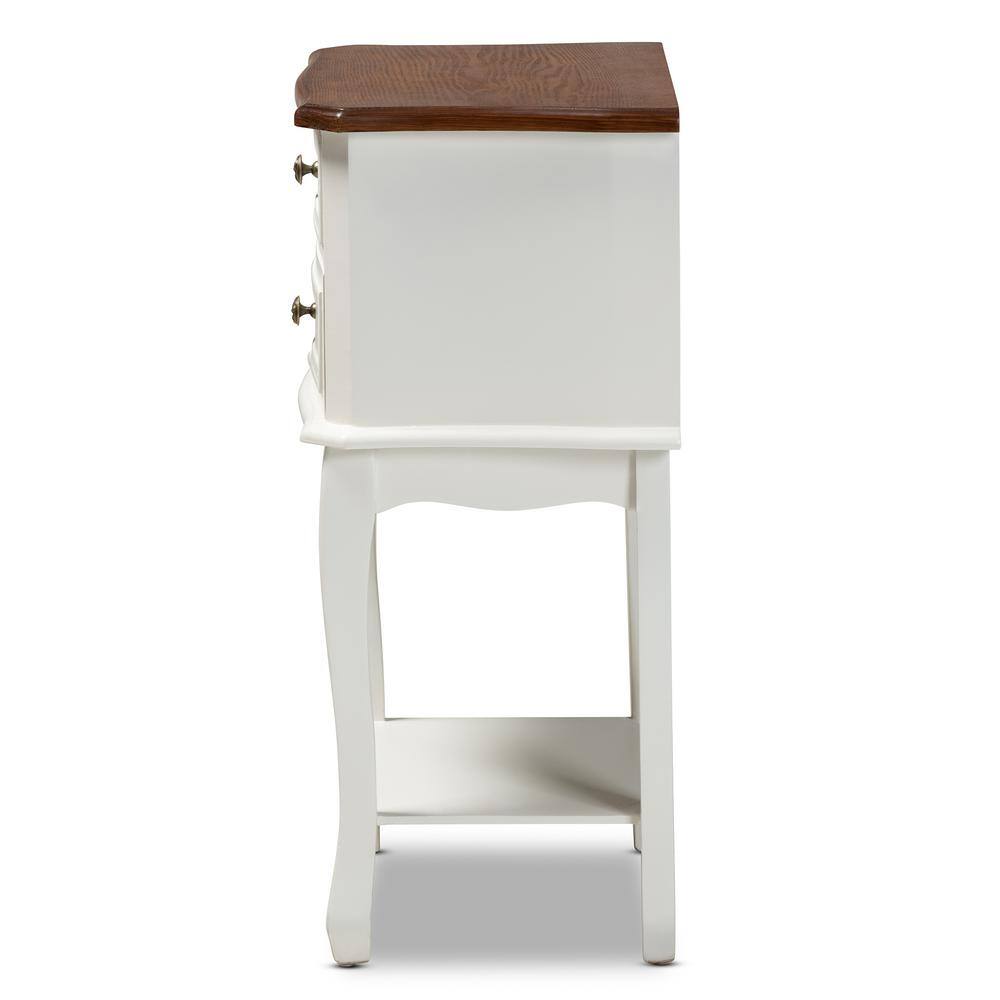 Darla Traditional French White & Cherry Brown Wood Nightstand