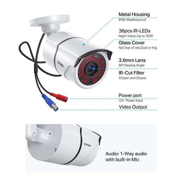 ZOSI 2MP Outdoor Hardwired Home Security Camera with Audio